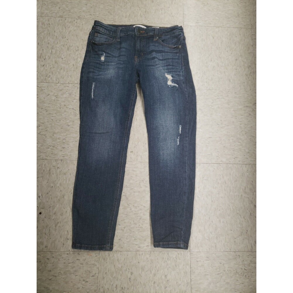 Eunina Women's Jeans Size 30 Mid Rise Skinny Blue Jean Destroyed Dark Wash